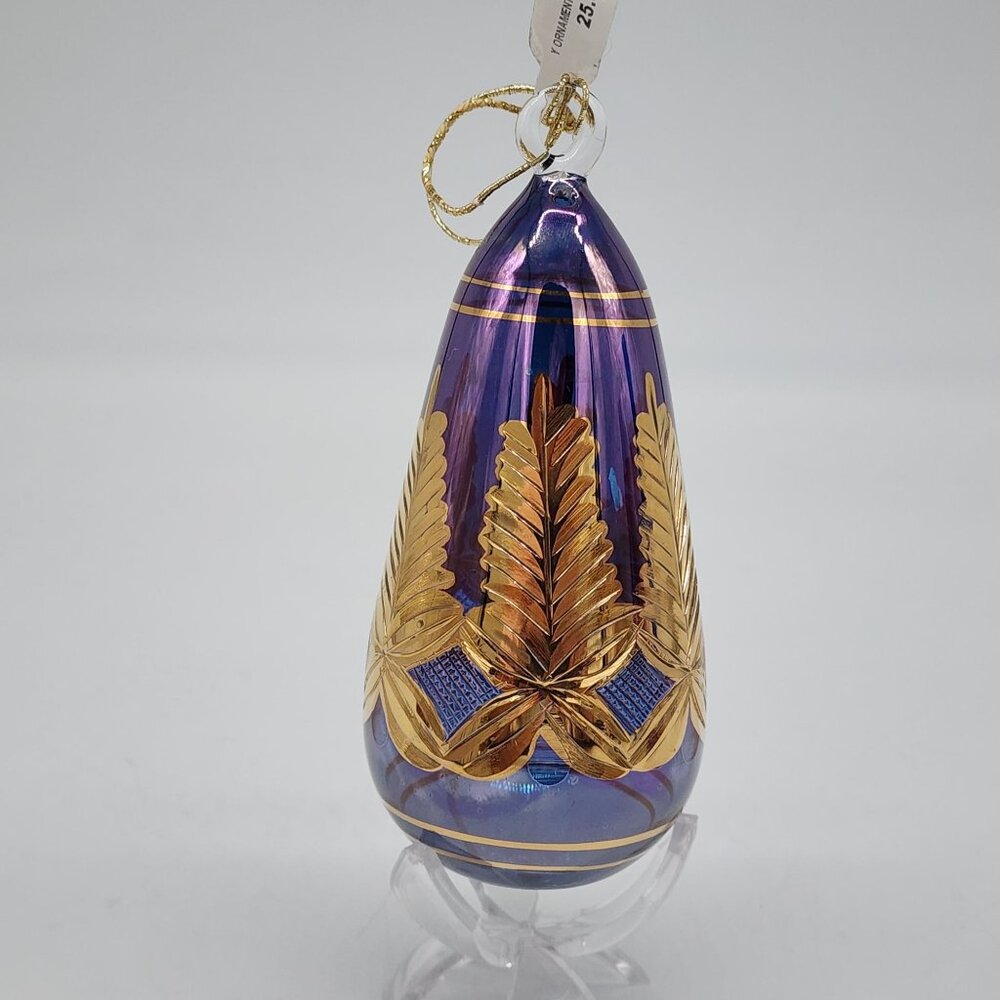 Egyptian Handcrafted Purple & Gold Glass Christmas Ornament